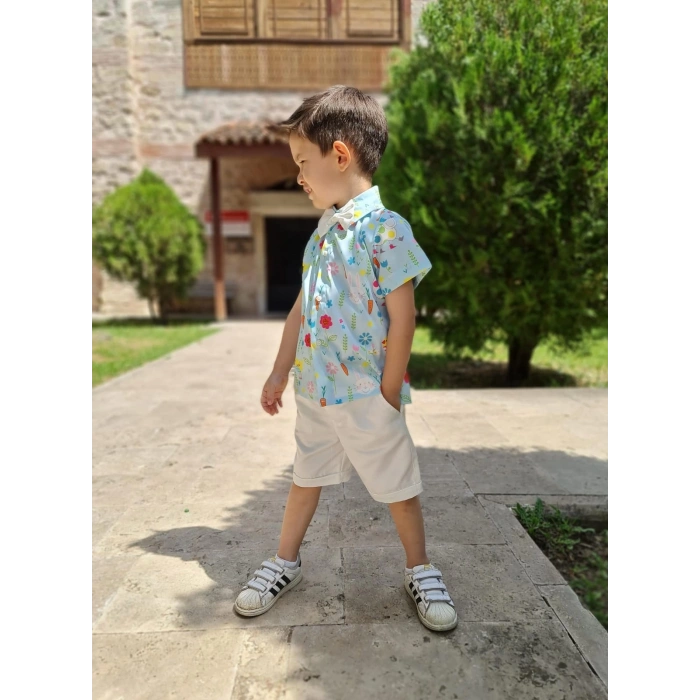 Erkek Çocuk Şortlu Papyon Gömlek Takım