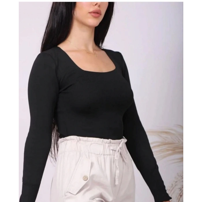 Kare Yaka Uzun Kollu Mikro Fitilli Body