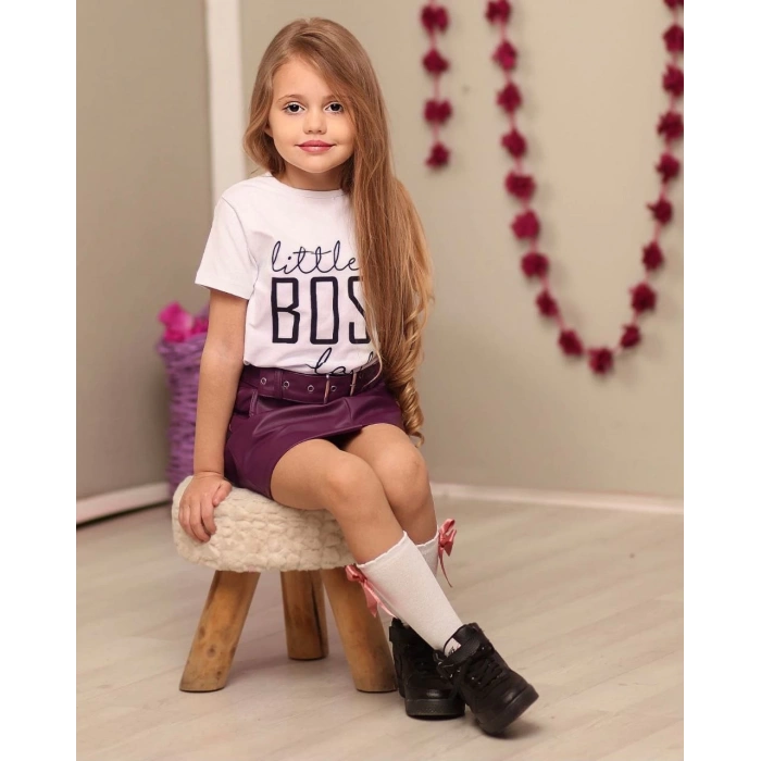 Kemerli Deri Etek Pamuk Penye Bluz Kombin