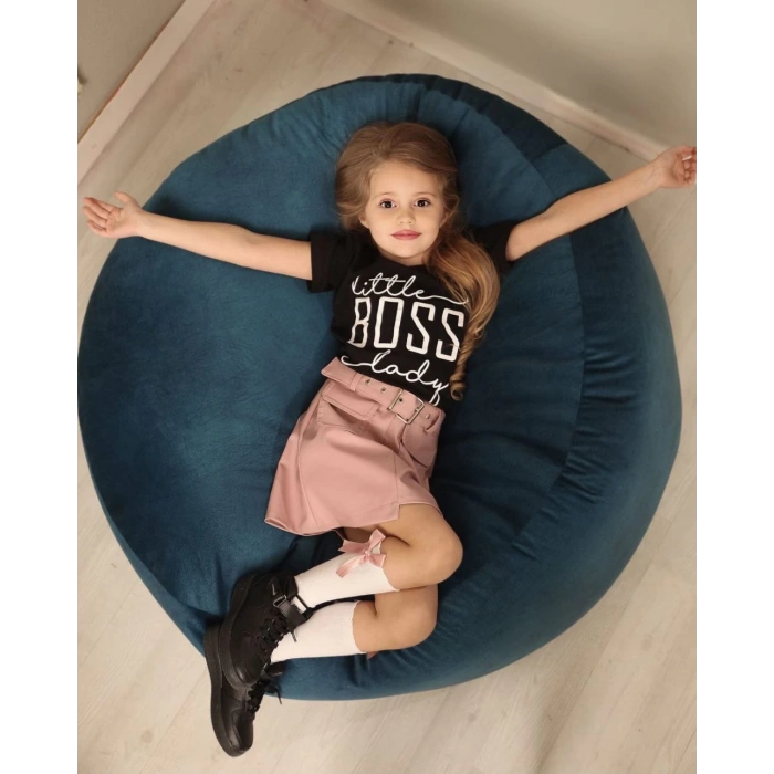 Kemerli Deri Etek Pamuk Penye Bluz Kombin