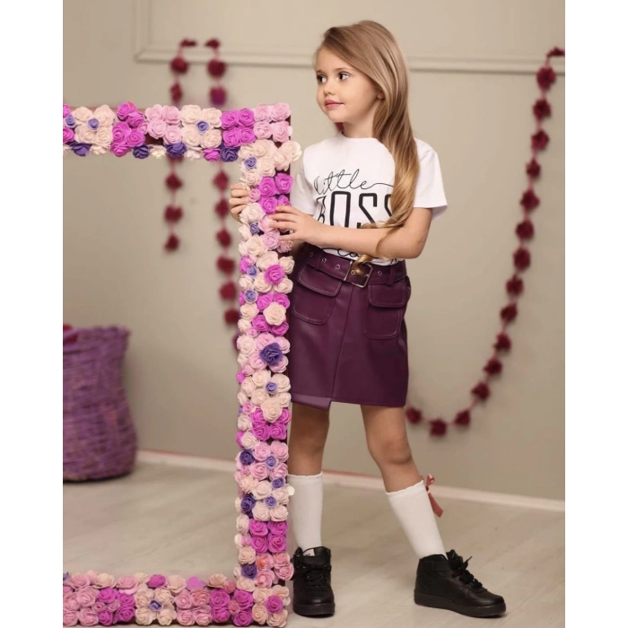 Kemerli Deri Etek Pamuk Penye Bluz Kombin