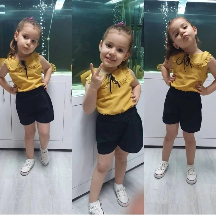 Kız Çocuk Keten Gömlek Şort Takım