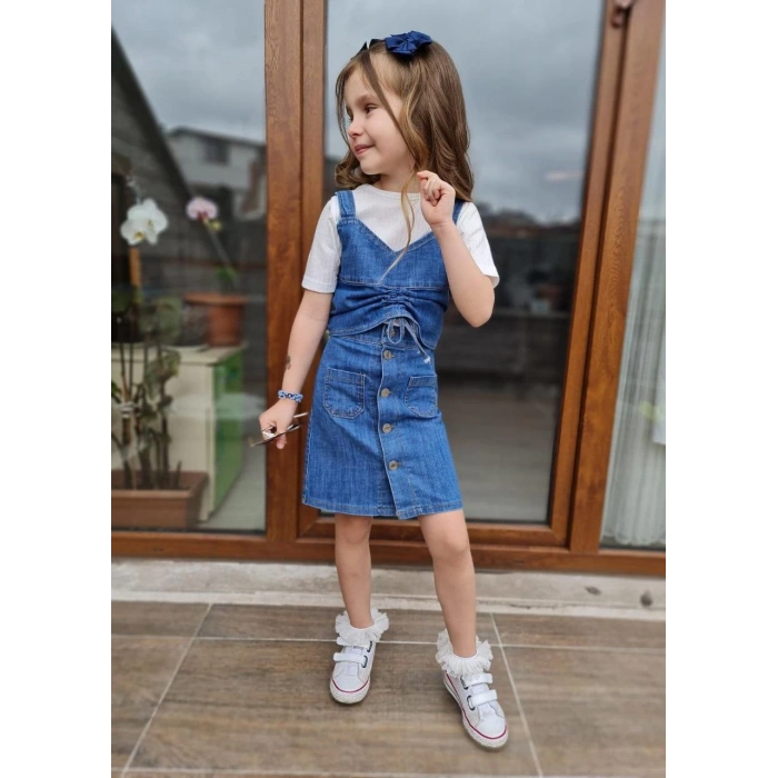 Kız Çocuk Kot Etek Bluz Büstiyer Takım