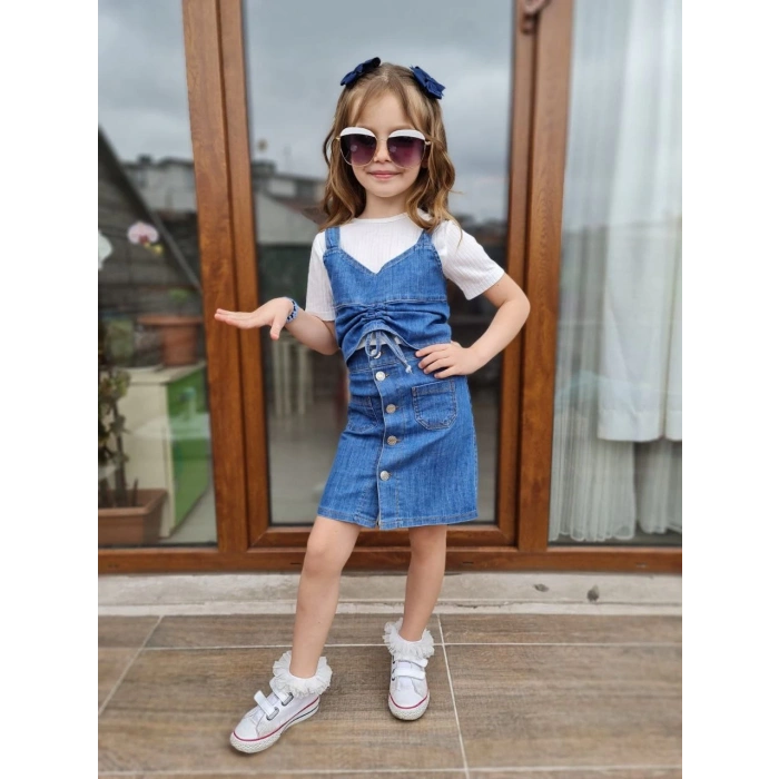 Kız Çocuk Kot Etek Bluz Büstiyer Takım