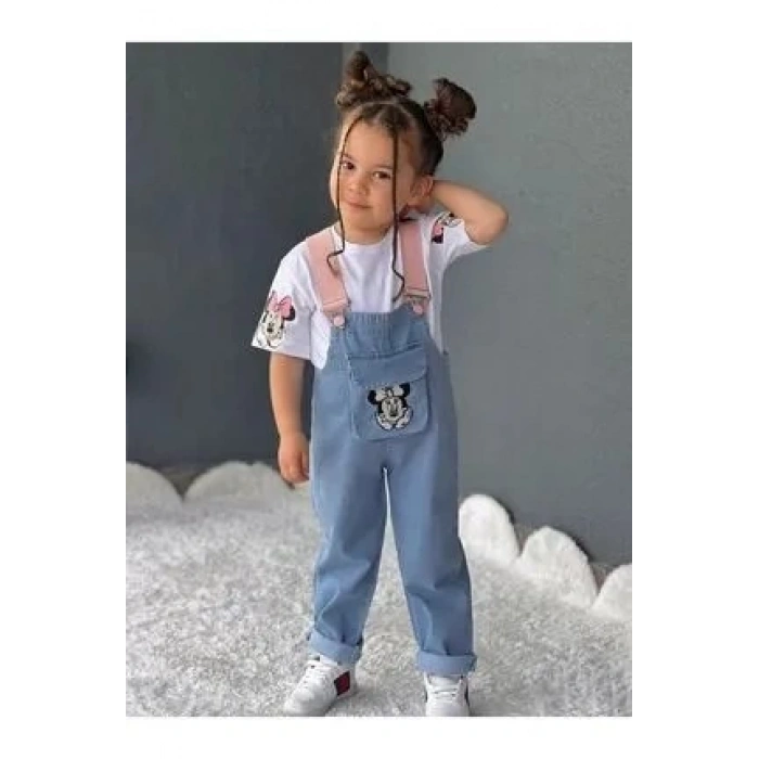 Kız Çocuk Kot Salopet Ve Penye Bluz Kombin