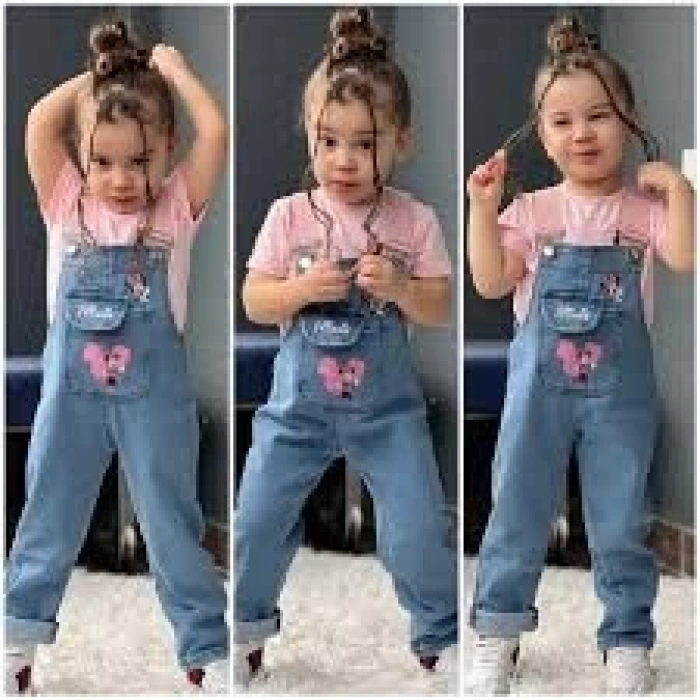 Kız Çocuk Kot Salopet Ve Penye Bluz Kombin