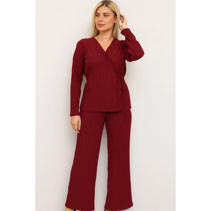 Kurvaze Yaka Bağlamalı Alt Üst Kadın Takım