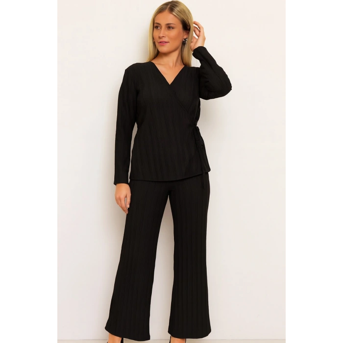 Kurvaze Yaka Bağlamalı Alt Üst Kadın Takım