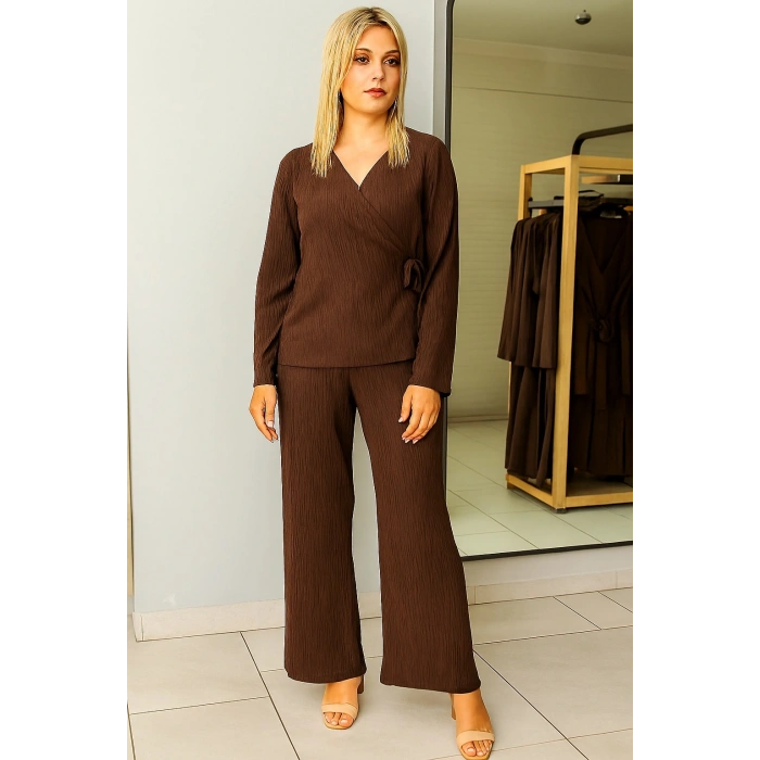 Kurvaze Yaka Bağlamalı Alt Üst Kadın Takım