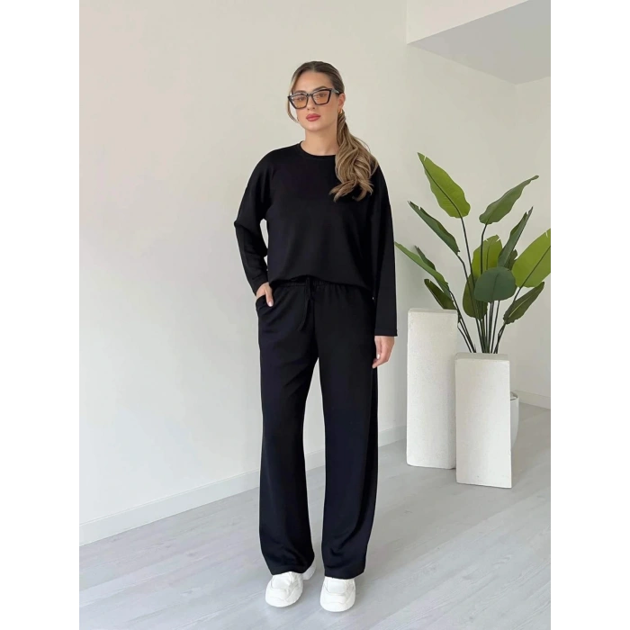 Modal Kumaş Cepli Beli Lastikli Kadın Alt Üst Basic Takım