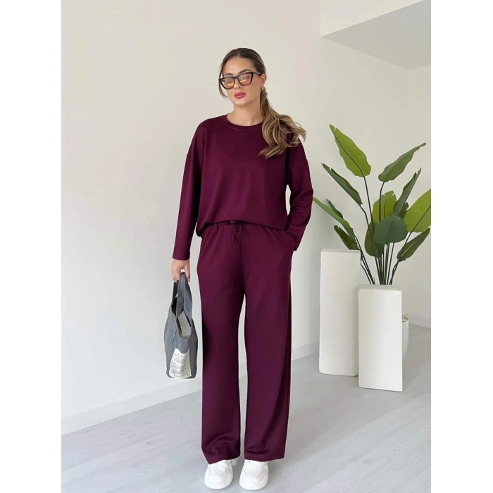 Modal Kumaş Cepli Beli Lastikli Kadın Alt Üst Basic Takım