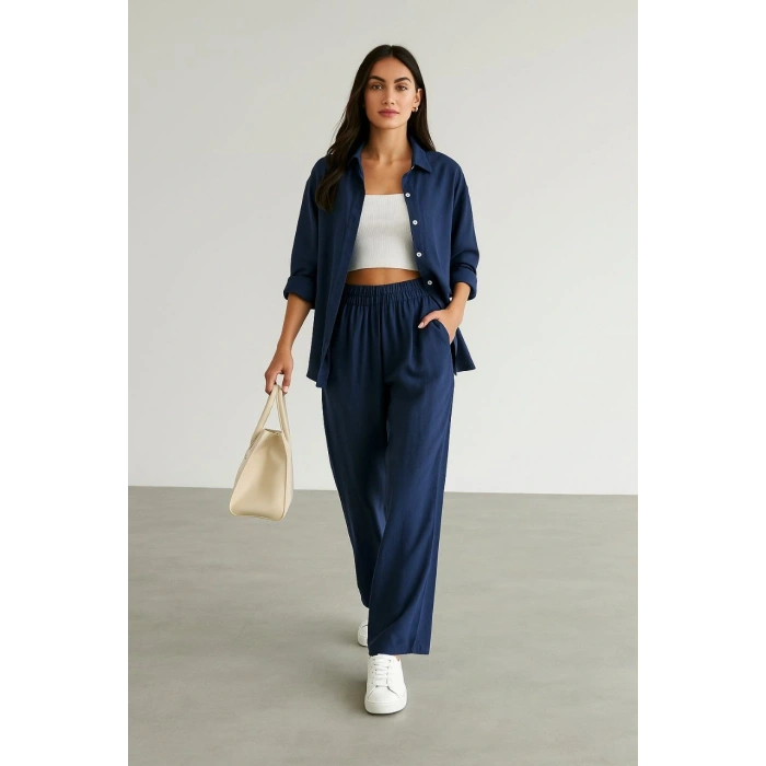 Müslin Gömlek Pantolon Takım Lacivert