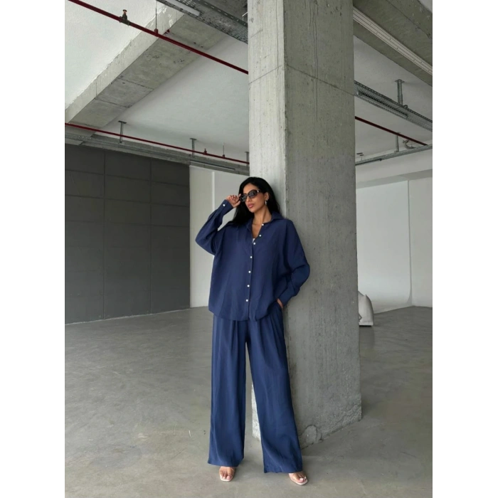 Müslin Gömlek Pantolon Takım Lacivert