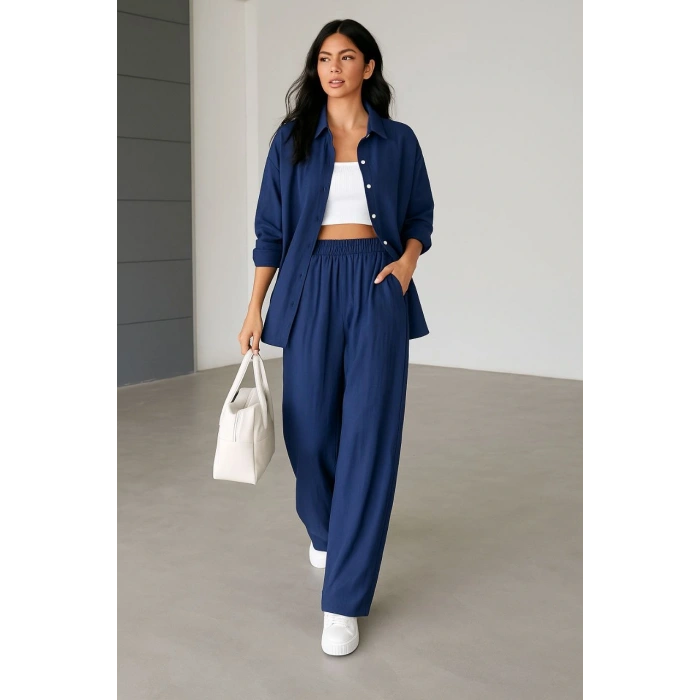 Müslin Gömlek Pantolon Takım Lacivert