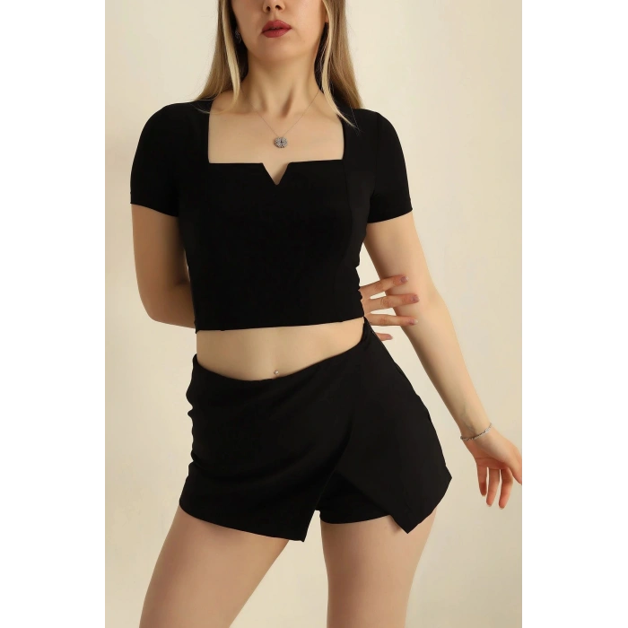 Sandy V Yaka Detaylı Yarım Kol Kadın Bluz