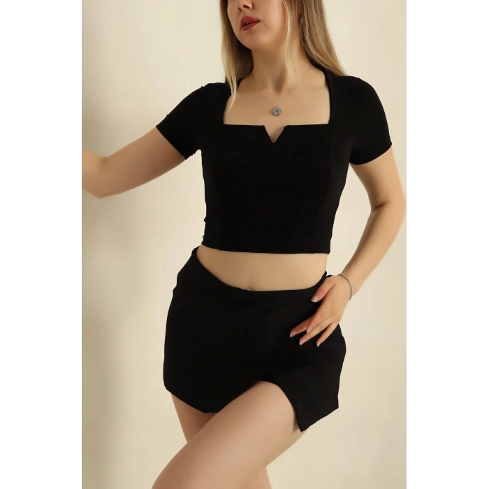 Sandy V Yaka Detaylı Yarım Kol Kadın Bluz