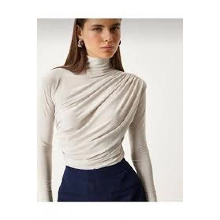 Sandy Yanları Büzgülü Balıkçı Yaka Bluz Bej