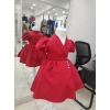 İnci Taçlı Kabarık Kız Çocuk Elbise Kırmızı