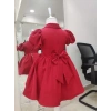 İnci Taçlı Kabarık Kız Çocuk Elbise Kırmızı