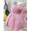 İnci Taçlı Kabarık Kız Çocuk Elbise Pembe
