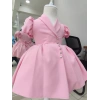 İnci Taçlı Kabarık Kız Çocuk Elbise Pembe