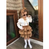 Kız Çocuk Uzun Kol Gömlek Fırfırlı Kadıfe Etek Bandana Takım