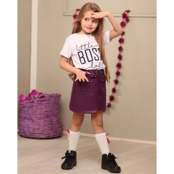 Kemerli Deri Etek Pamuk Penye Bluz Kombin