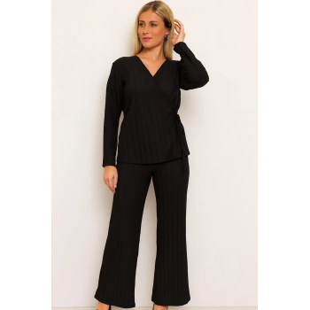 Kurvaze Yaka Bağlamalı Alt Üst Kadın Takım