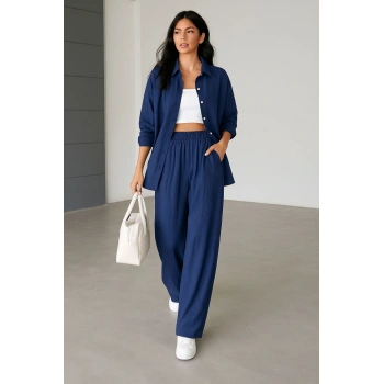 Müslin Gömlek Pantolon Takım Lacivert