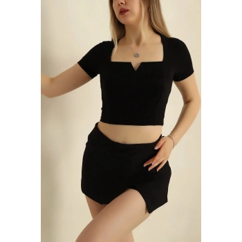 Sandy V Yaka Detaylı Yarım Kol Kadın Bluz