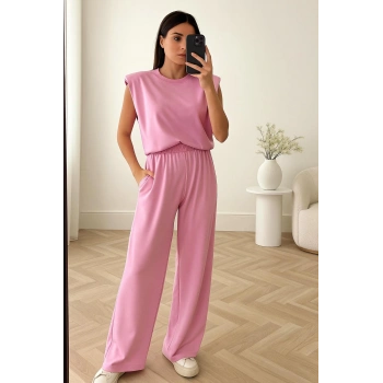 Vatkalı Modal Kumaş Düşük Omuz Bluz Beli Lastikli Cepli Salaş Pantolon