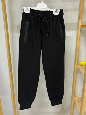 2 İp Ligralı Siyah Cepleri Fermuarlı Alttan Manşetli Çocuk Eşofman Altı