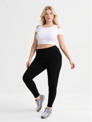 Çelik Kumaş Duble Paça Cepli Ligralı Kadın Pantolon Kesim Tayt