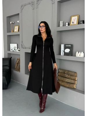 Çift Fermuarlı Yakalı Modal Elbise