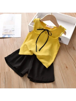 Kız Çocuk Keten Gömlek Şort Takım