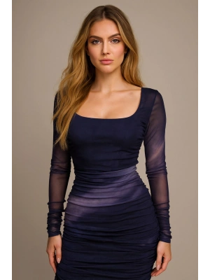 Şifon Kumaş Astarlı Drape Detaylı Elbise