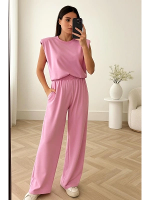 Vatkalı Modal Kumaş Düşük Omuz Bluz Beli Lastikli Cepli Salaş Pantolon