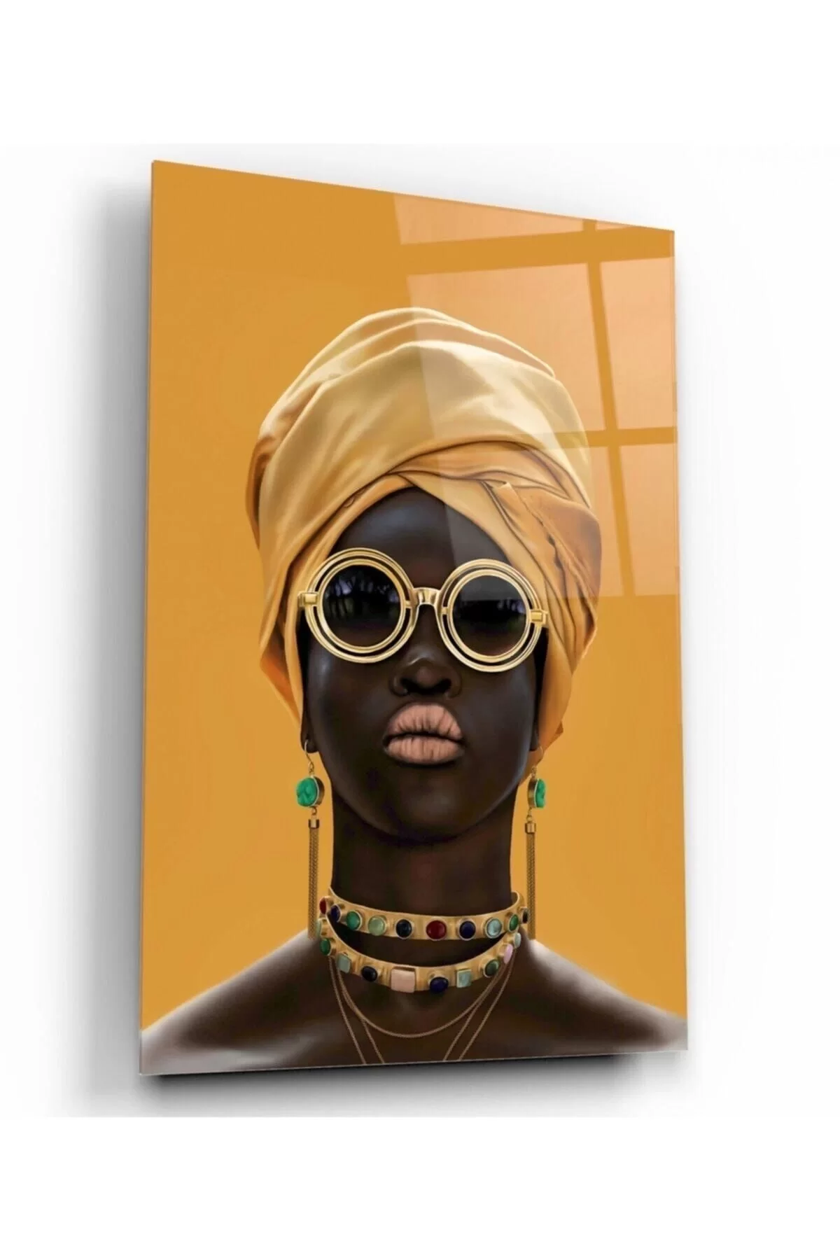 African Woman Glass Painting