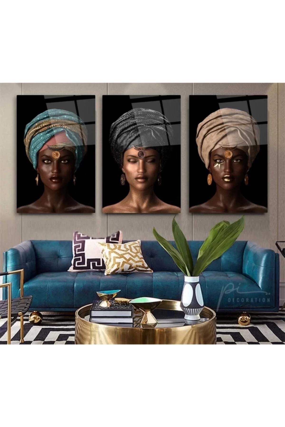 African Woman Triple Glass Painting