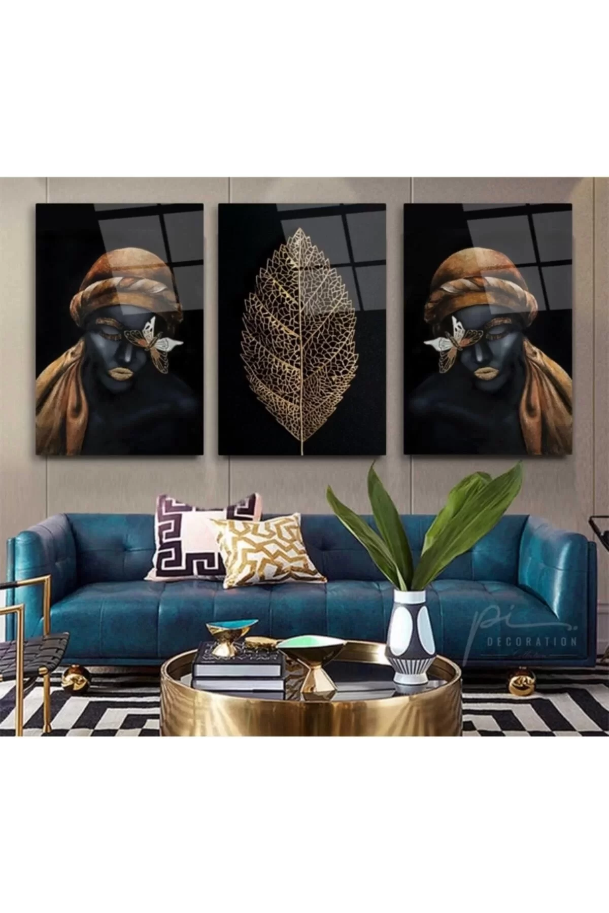 African Woman Triple Glass Painting