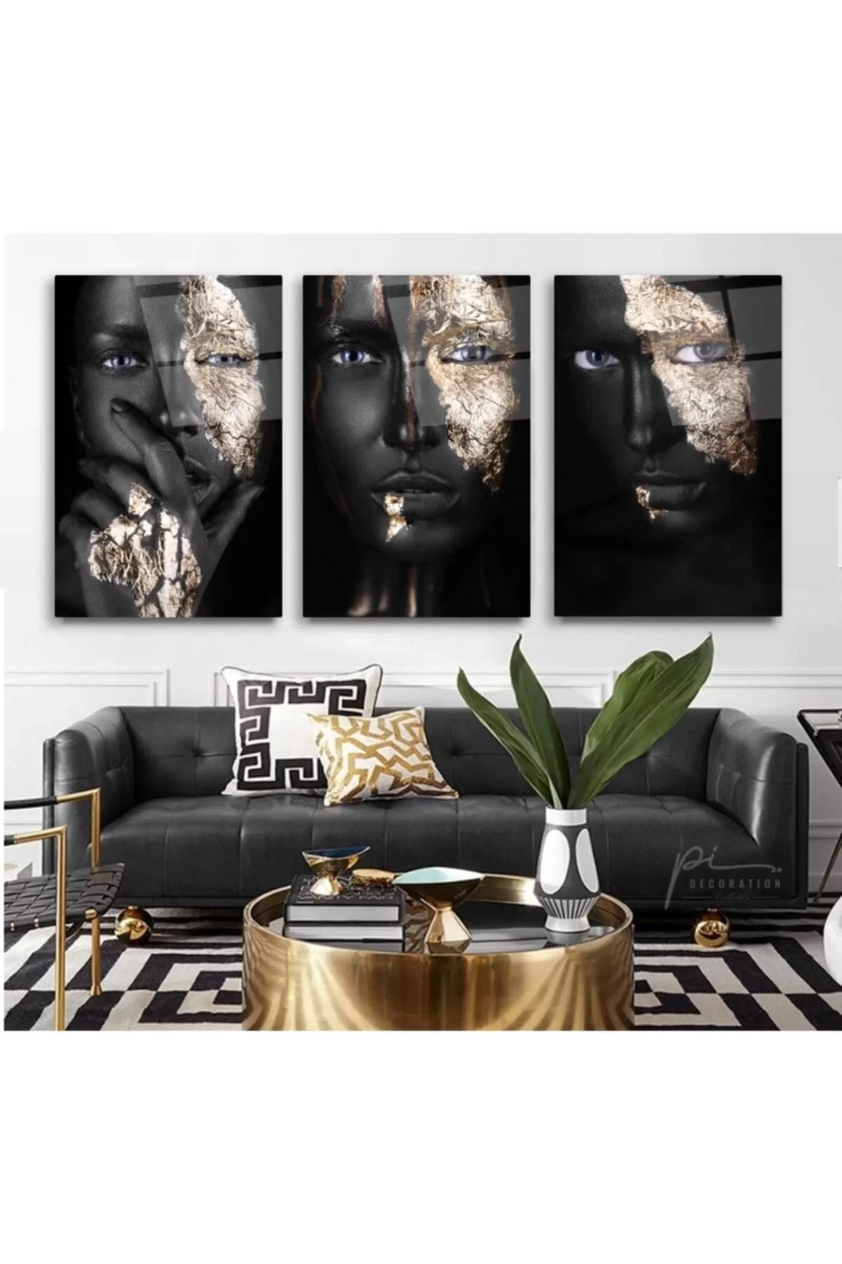 African Woman Triple Glass Painting