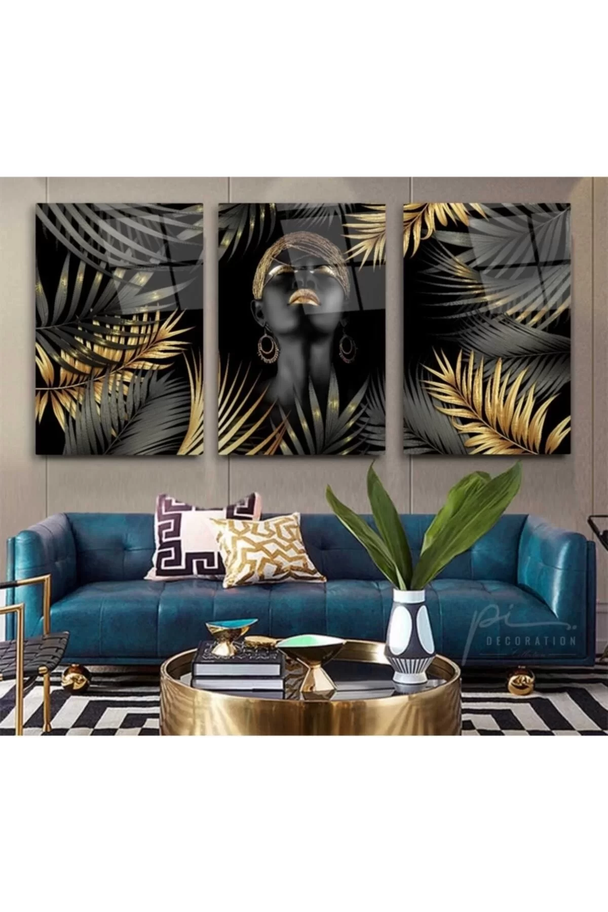 African Woman Triple Glass Painting