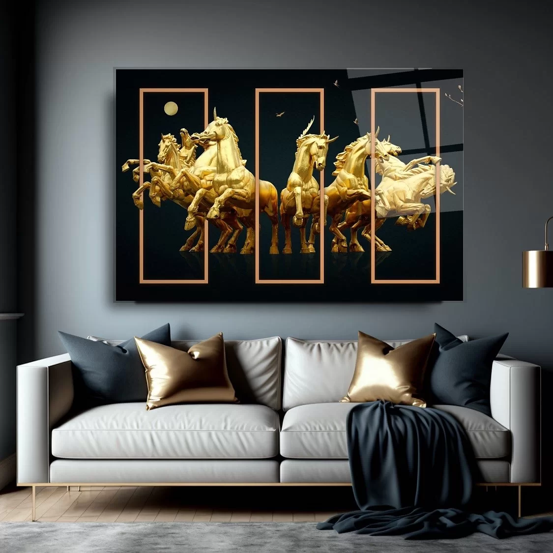 Golden Horses Glass Painting