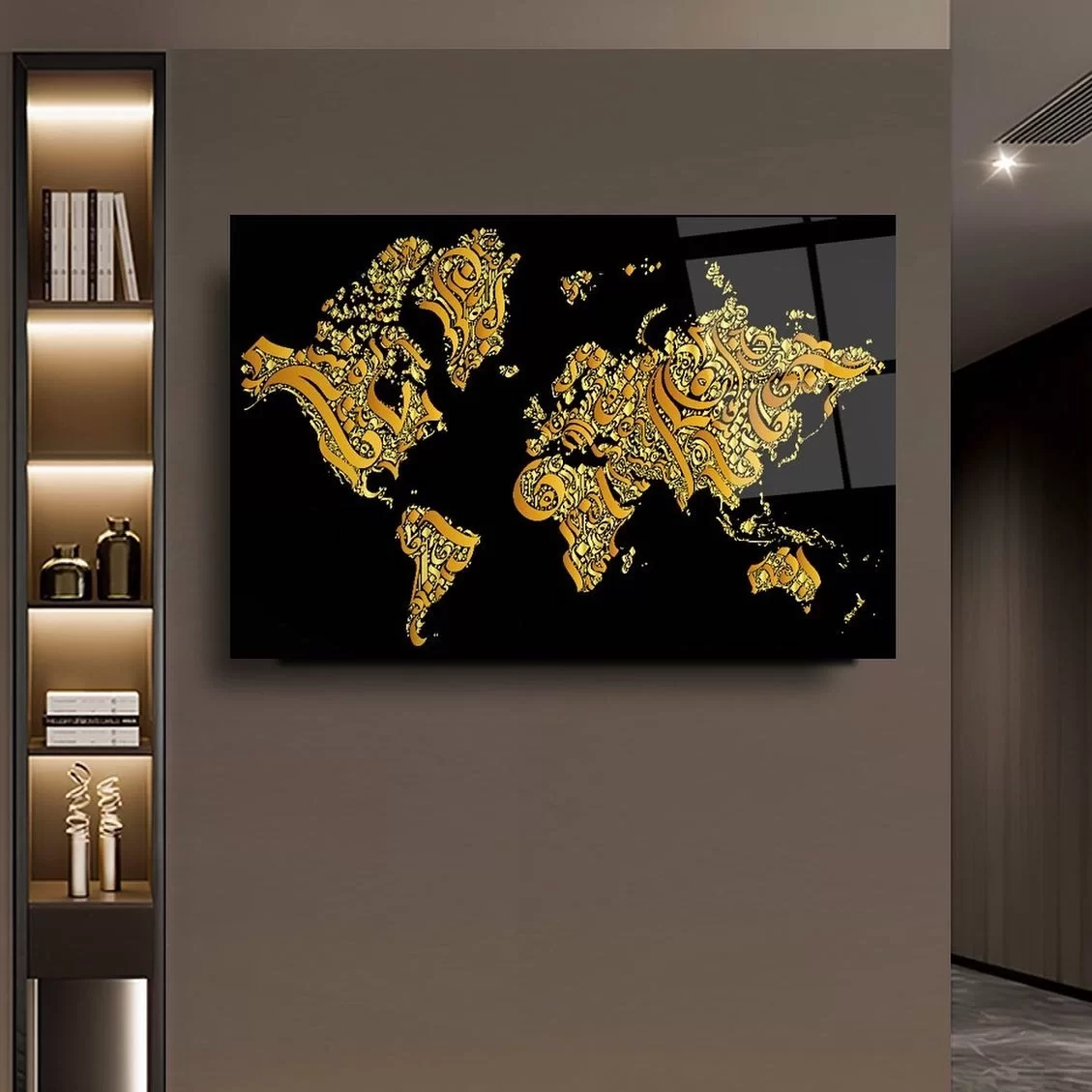 Gold Patterned Motif Artistic Glass Painting