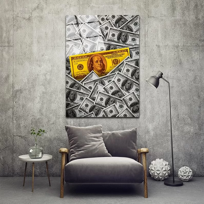 Gold Dollar Glass Painting