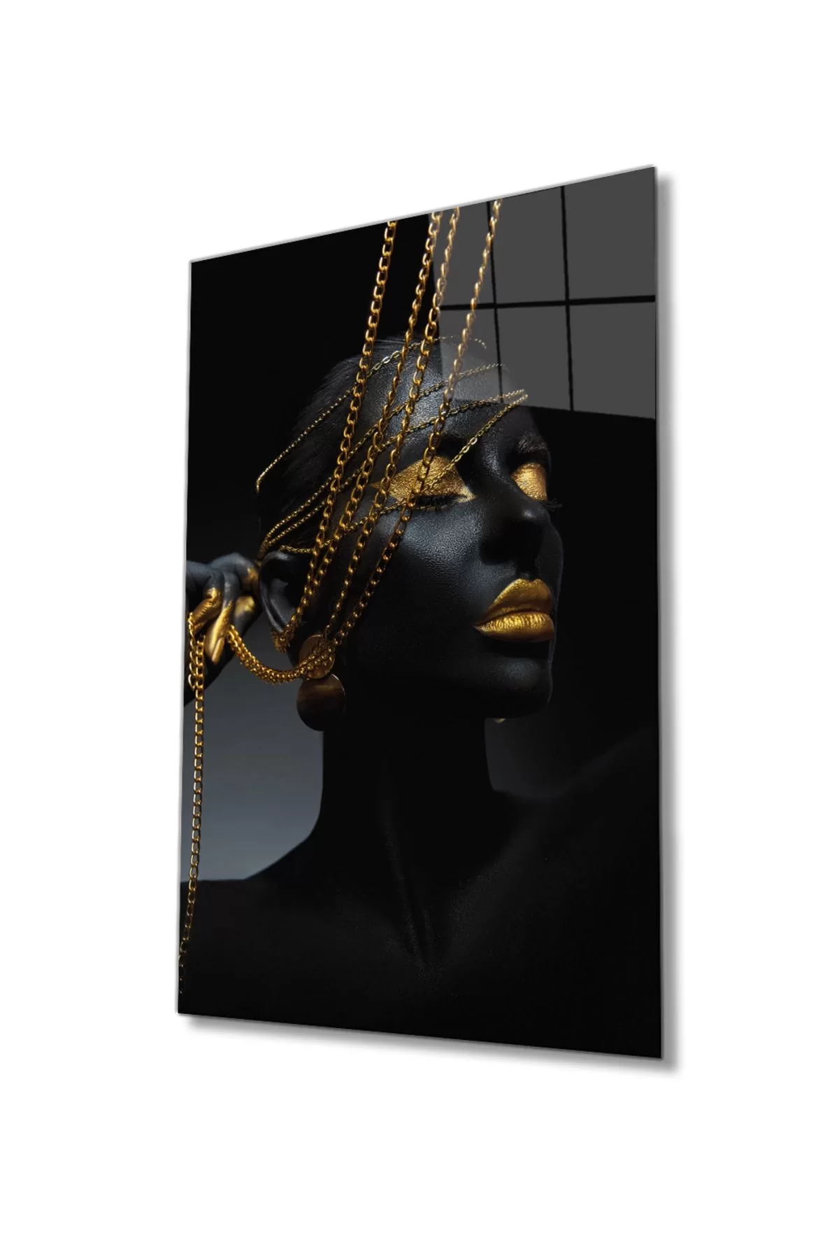 Golden Lip African Woman Glass Painting