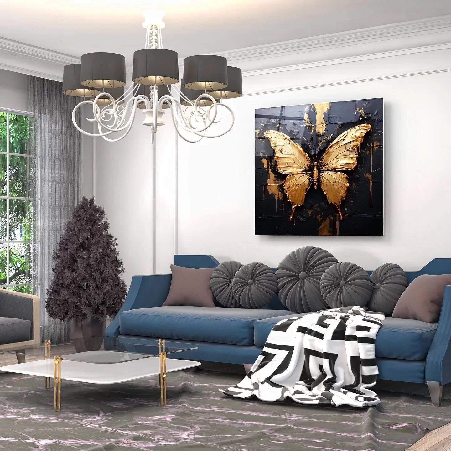 Golden butterfly Artistic Glass Painting