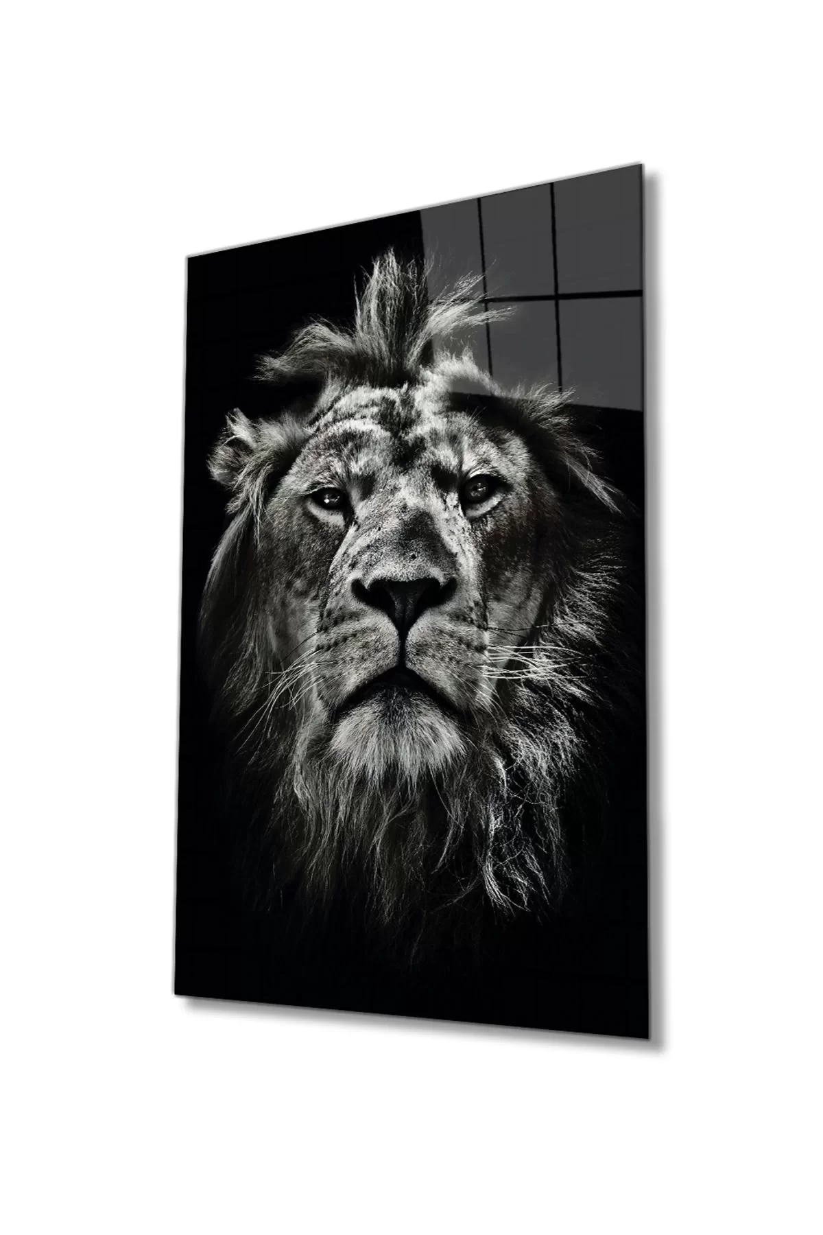 Lion Animal Portrait Glass Painting, Home And Office Wall Decor, Large Tempered 4 Mm Glass Painting