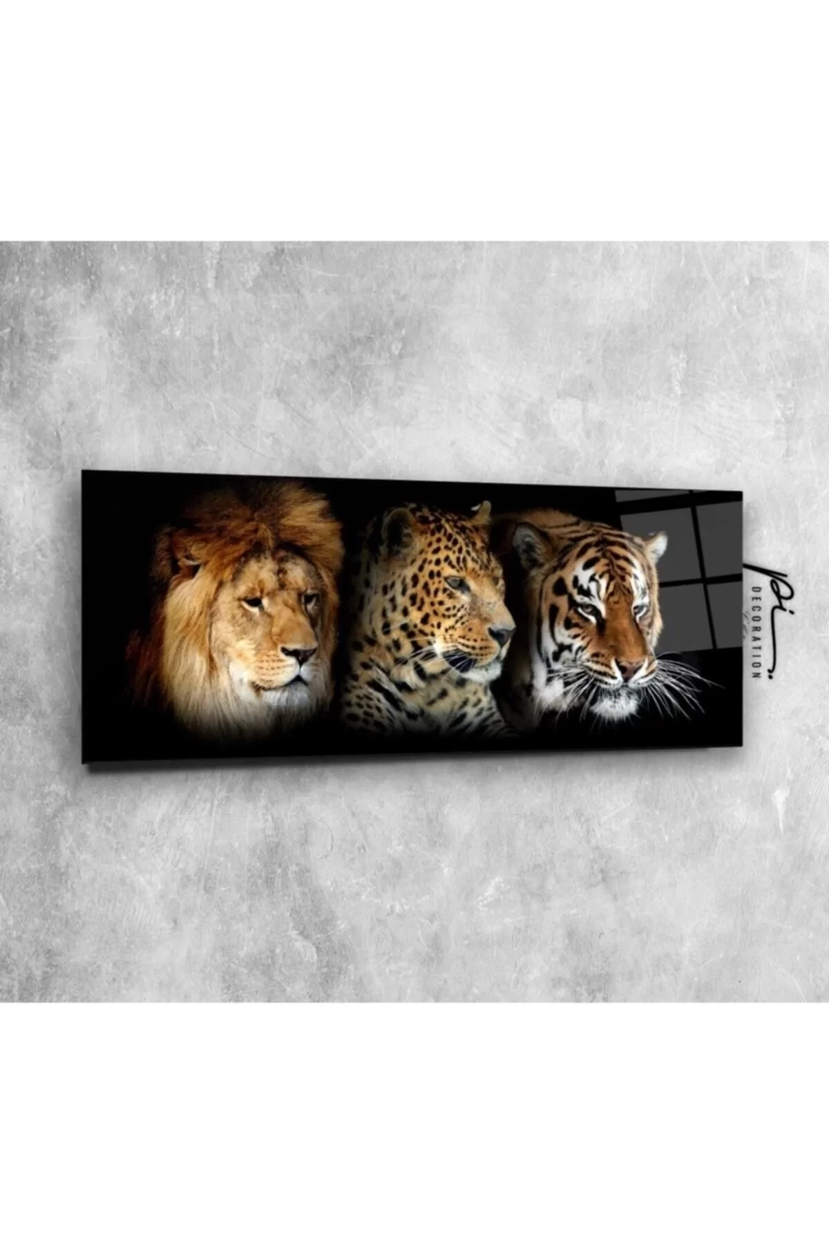 Lion, Leopard and Tiger Panoramic Glass Painting