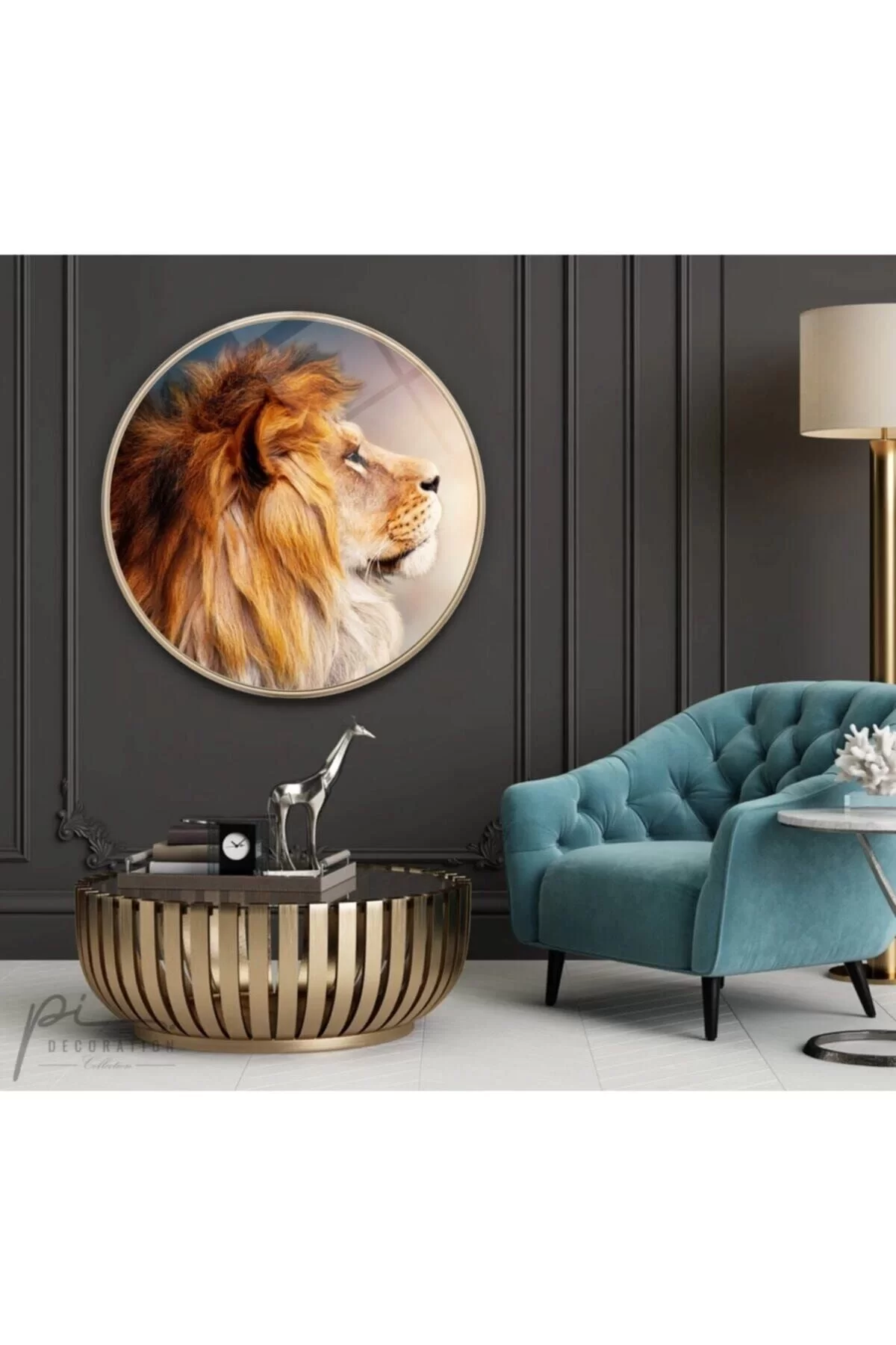 Lion Round Glass Table